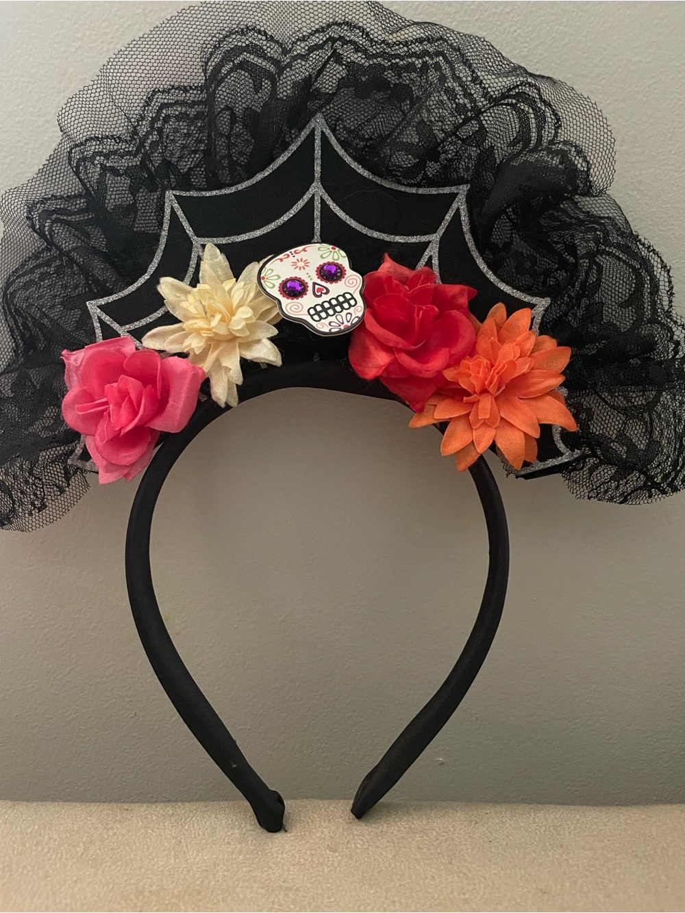 Day of the Dead Lace Floral Skull Headband